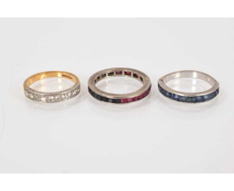 Diamond half eternity ring with ten brilliant cut diamonds in platinum setting on 18ct yellow gold shank, size M½, a ruby and