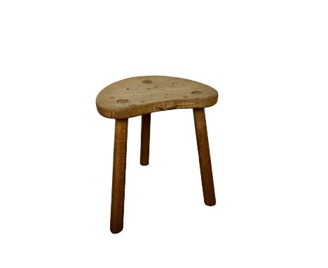 Robert ‘Mouseman’ Thompson of Kilburn oak stool, with shaped top and signature carved mouse to the frieze on splayed chamfere