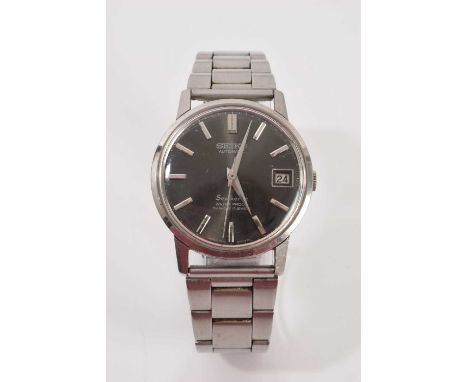 Seiko Seahorse automatic stainless steel wristwatch with a dark grey dial, silvered baton markers and date aperture in a stai