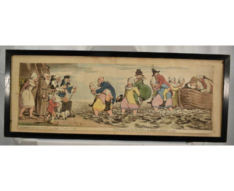 James Gillray (1756-1815) hand coloured etching and aquatint - 'The Landing of Sir John Bull &amp; his Family at Boulogne sur