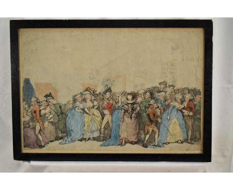 Thomas Rowlandson (1756-1827) hand coloured etching and aquatint - 'Box Lobby Loungers', inscribed in pencil and bearing sign