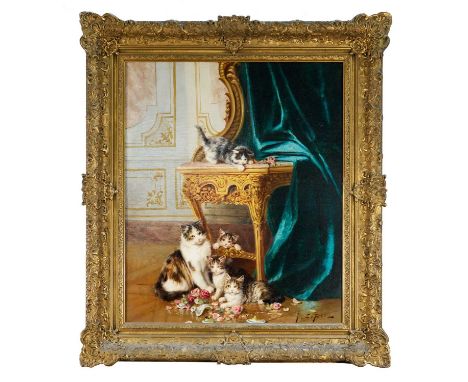Jules Gustave Leroy (1855-1921) oil on canvas - Mischievous Kittens, signed, 66cm x 55cm, in gilt frame 