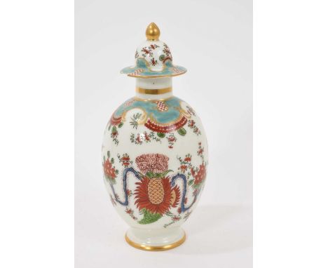 A rare 19th century Samson porcelain tea canister, decorated in the Worcester style with the Jabberwocky pattern, square mark