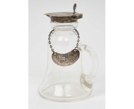 Silver mounted cut glass whisky tot/chota peg of bell shaped form, with hinged cover (Birmingham 1938) maker's mark rubbed, t