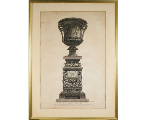 Giovanni Battista Piranesi (1720-1778), etching of an ancient Roman marble vase and pedestal from Hadrian's villa in Rome, pu