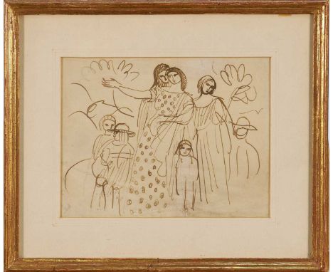 *Augustus John (1878-1961) pen and ink sketch of figures, 15cm x 19.5cm, in glazed gilt frameProvenance: purchased by the Vis