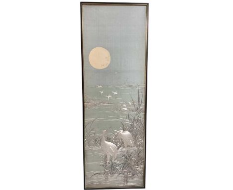 Large late 19th / early 20th century Japanese silk panel, with inscription verso 'Given to Major &amp; Mrs R. Leighton on the