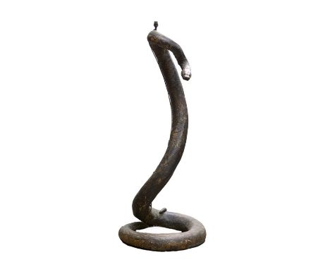 Highly unusual antique standard lamp formed as an African Rock Python, 146cm high to top of light fitting, 62cm wide at the b