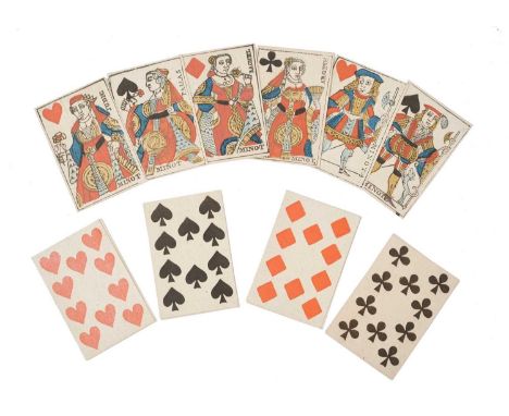 Rare deck of 32 Paris Pattern 'Revolutionary' 'Corrected' playing cards, circa 1790, Referred to as the "Portrait de Paris" c