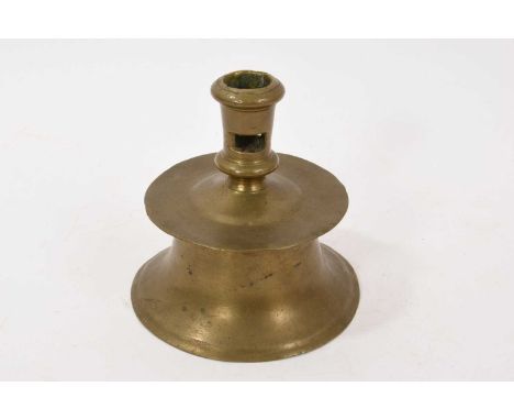 16th century copper alloy capstan candlestick, raised of flared base, 13cm high, North West European, circa 1580. Provenance: