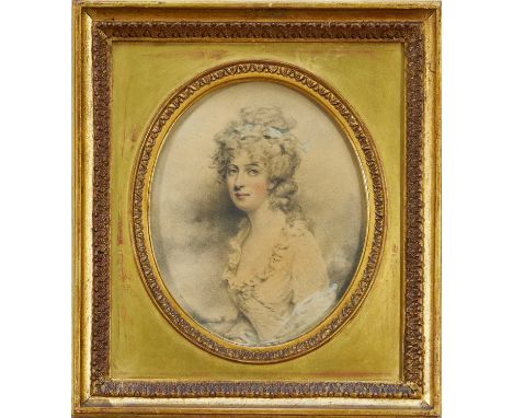 John Downman (1750-1824) pencil and pastel oval portrait of a lady, named verso as Charlotte Downman, 18.5cm x 15cm, in gilt 