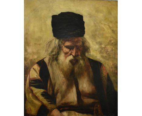 English School, late 19th century, oil on canvas - Portrait of a Religious Figure, 76cm x 63cm, unframedTwo patch repairs as 