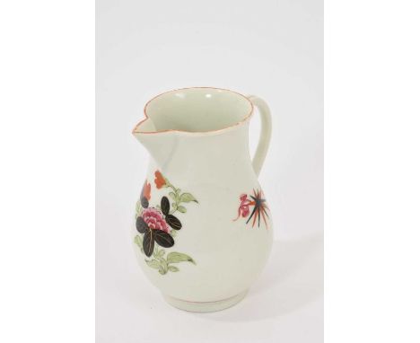 A Worcester sparrow beak jug, circa 1770, painted in the Thunder and Lightning pattern, lined rim, grooved handle, 9cm highPr