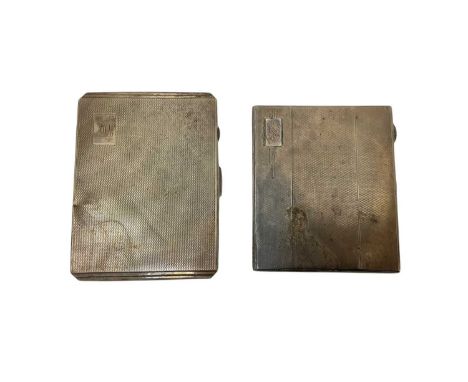 1930s silver cigarette case of rectangular form, with engine turned decoration and engraved initials (Birmingham 1937) Joseph