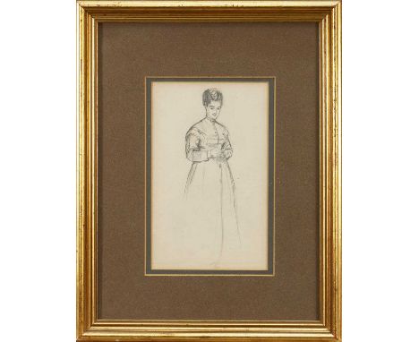 Helen Allingham (1848-1926) pencil drawing 'Study of a Lady', from a sketchbook, 17.5cm x 11cm, in glazed frame