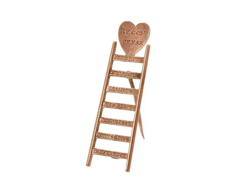 Unusual Georgian gold novelty brooch in the form of a ladder surmounted by a heart, engraved 'Recompense, Fidelité, Intellige