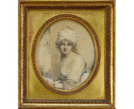 John Downman (1750-1824) pencil and pastel oval portrait of a lady, believed to be Maria Cosway (1760-1838), 20cm x 16.5cm, i