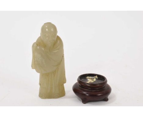 Chinese jade carving of a sage, 6.5cm high, on wooden standGood condition