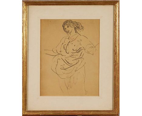 *Augustus John (1878-1961) pen and ink sketch of a figure, 21.5cm x 16.5cm, in glazed gilt frameProvenance: purchased by the 