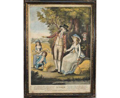 18th Century hand-coloured mezzotint, 'Summer', pub. London May 12th, 1785 by R. Sayer and J. Bennett, Fleet St., 35cm x 25cm