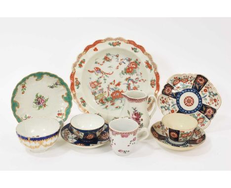 Group of 18th century Worcester, including a plate, circa 1765-70, painted with a phoenix and dragon pattern in the Kakiemon 