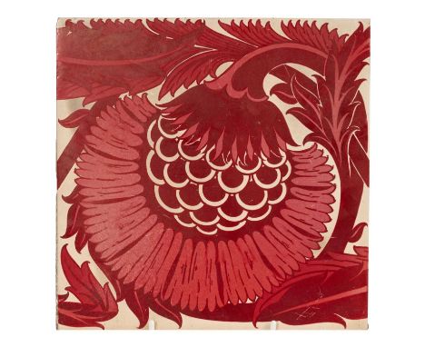 William de Morgan ruby lustre 'BBB' tile, 20.5cm x 20.5cm