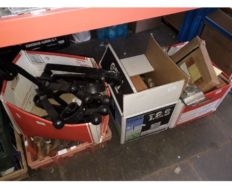 Four boxes of mixed tools and hardware 