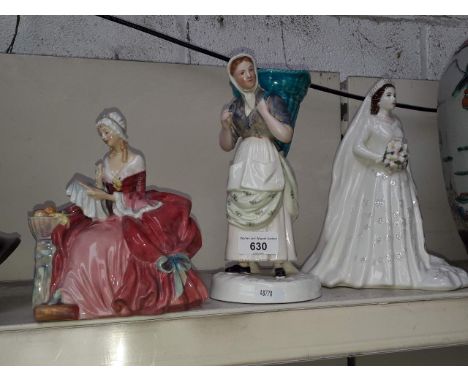 Royal Worcester Queen Elizabeth figure, Royal Doulton Penelope and another figure 