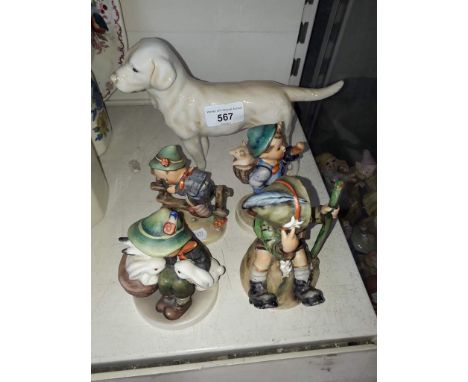 4 Hummel figures with a Goebel dog 
