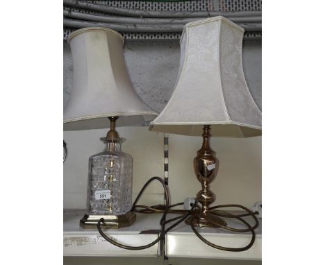 Brass table lamp and a glass table lamp 