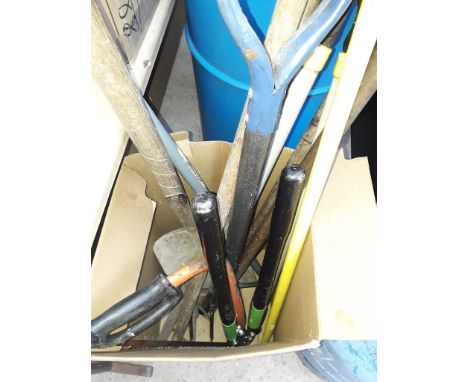 A box of garden tools including heavy duty loppers 