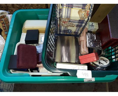 2 boxes of empty jewellery boxes, compact mirrors and travel kit boxes 