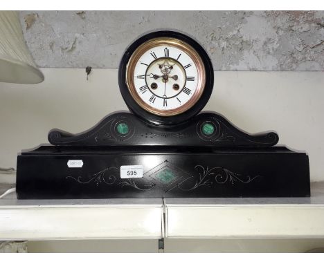 A slate mantle clock - French movement - bezel missing 