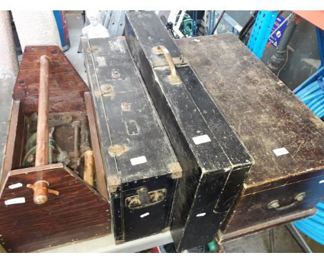 Three boxes of joiners tools and a joiners trug 