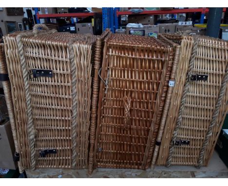 Three large wicker hamper baskets (empty) 