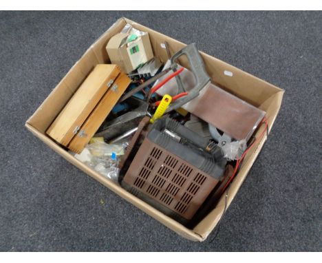 A box containing assorted hand tools