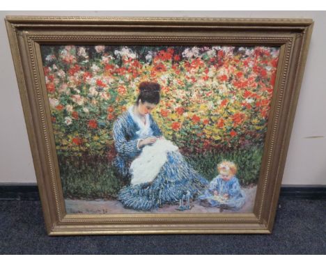 An Artagraph Edition, A lady embroidering lace in a garden with child, After Claude Monet   