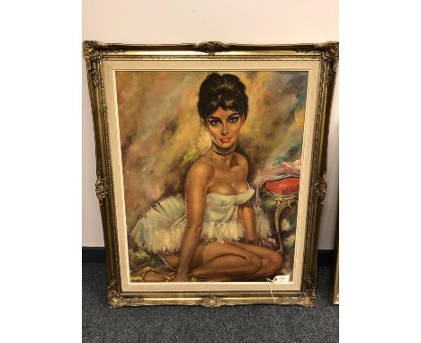 Continental colour print - seated ballerina, 79 cm x 64 cm