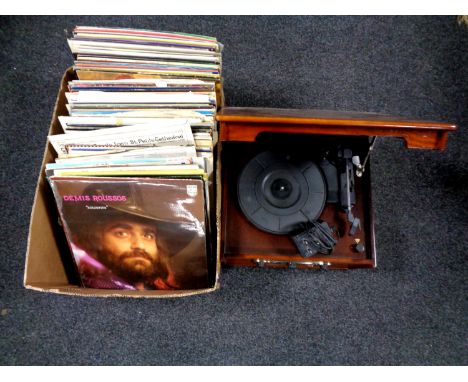 A Steepletone vintage style record player together with a box of various LP records including classical, Tchikovsky, John Wil