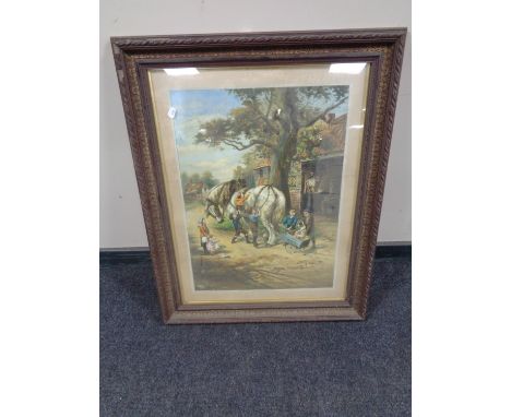 An Edwardian chromolithographic print, The Village blacksmith  