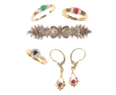 A COLLECTION OF GEM-SET JEWELLERYincluding a collection of gem-set jewellery, including a ruby and diamond ring in 18ct gold,