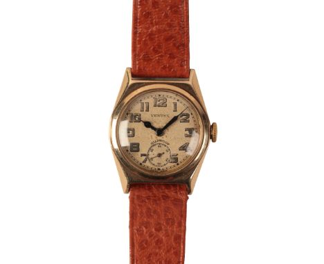 VERTEX: A GENTLEMAN'S 9CT GOLD WRISTWATCHwith manual wind movement, black luminous Arabic numerals, subsidiary seconds dial a