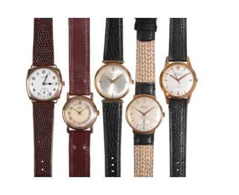 TIMOR: A GENTLEMAN'S GOLD-PLATED WRISTWATCHwith manual wind movement, the silver and gold two-tone dial with gold Arabic nume
