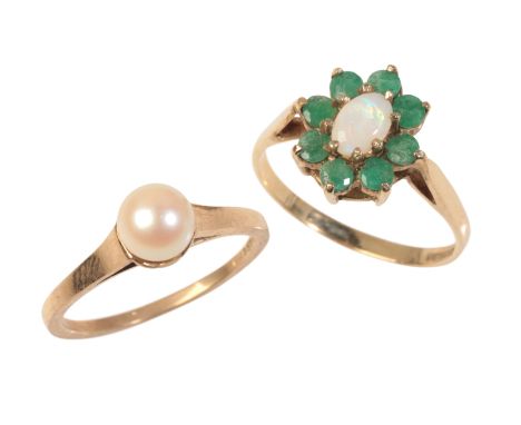 TWO VINTAGE GEM-SET RINGSin 9ct gold, including a vintage opal and emerald cluster ring, full British hallmarks, UK size P1/2