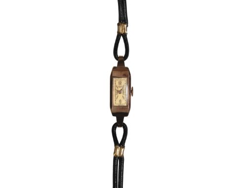 LUSINA: A LADY'S 14CT GOLD WRISTWATCHwith manual wind movement, the gold dial with gold Arabic and baton numerals, gold hands