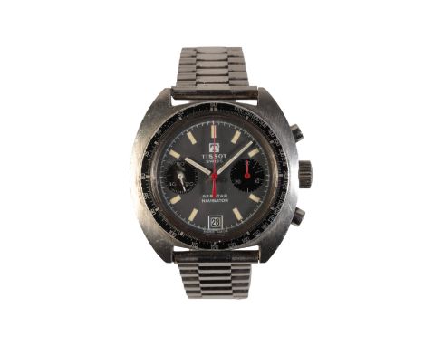 TISSOT SEASTAR: A GENTLEMAN'S CHRONOGRAPH STAINLESS STEEL WRISTWATCHwith manual wind movement, the grey dial with luminous ba