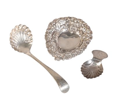 A GEORGE III SILVER CADDY SPOONby Peter and Ann Bateman, London 1802, with scalloped bowl, an Edward VII silver sifter spoon 