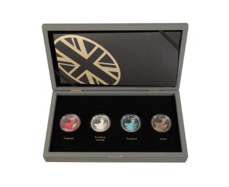 A 2020 BRITANNIA INVESTMENT SILVER PROOF FOUR COIN PRESTIGE SET each coin c.1oz, black rhodium and ruby dust application, cry