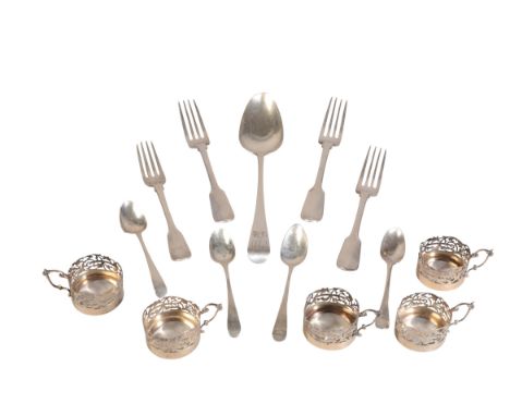 THREE VICTORIAN SILVER FIDDLE PATTERN DESSERT FORKS by John Stone, Exeter 1850, a George III silver fiddle pattern dessert fo