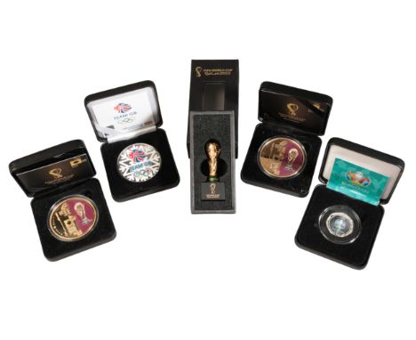 A JUBILEE MINT EURO 2020 SILVER $1 PROOF COIN(c.8grams), no. 1001/4950, in the original box and capsule; two gold-plated FIFA